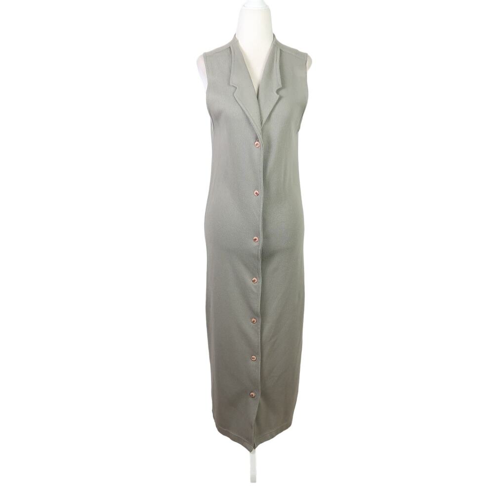 Vintage 90s New York Style light green knit maxi sweater vest cardigan S